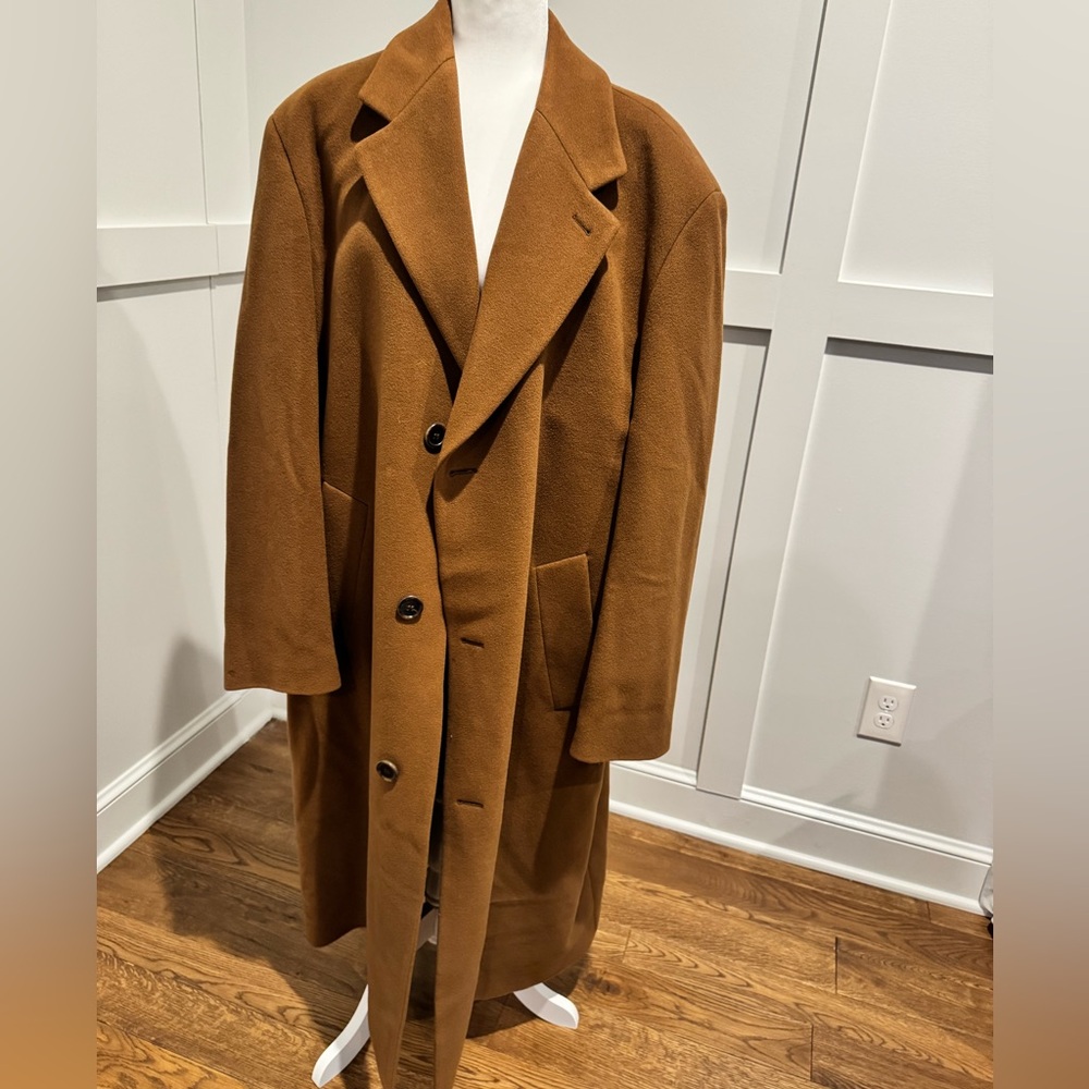 Vintage Hugo Boss De Tomaso Camel Coat 100% Virgin Wool, Italy EUC Sz 48R